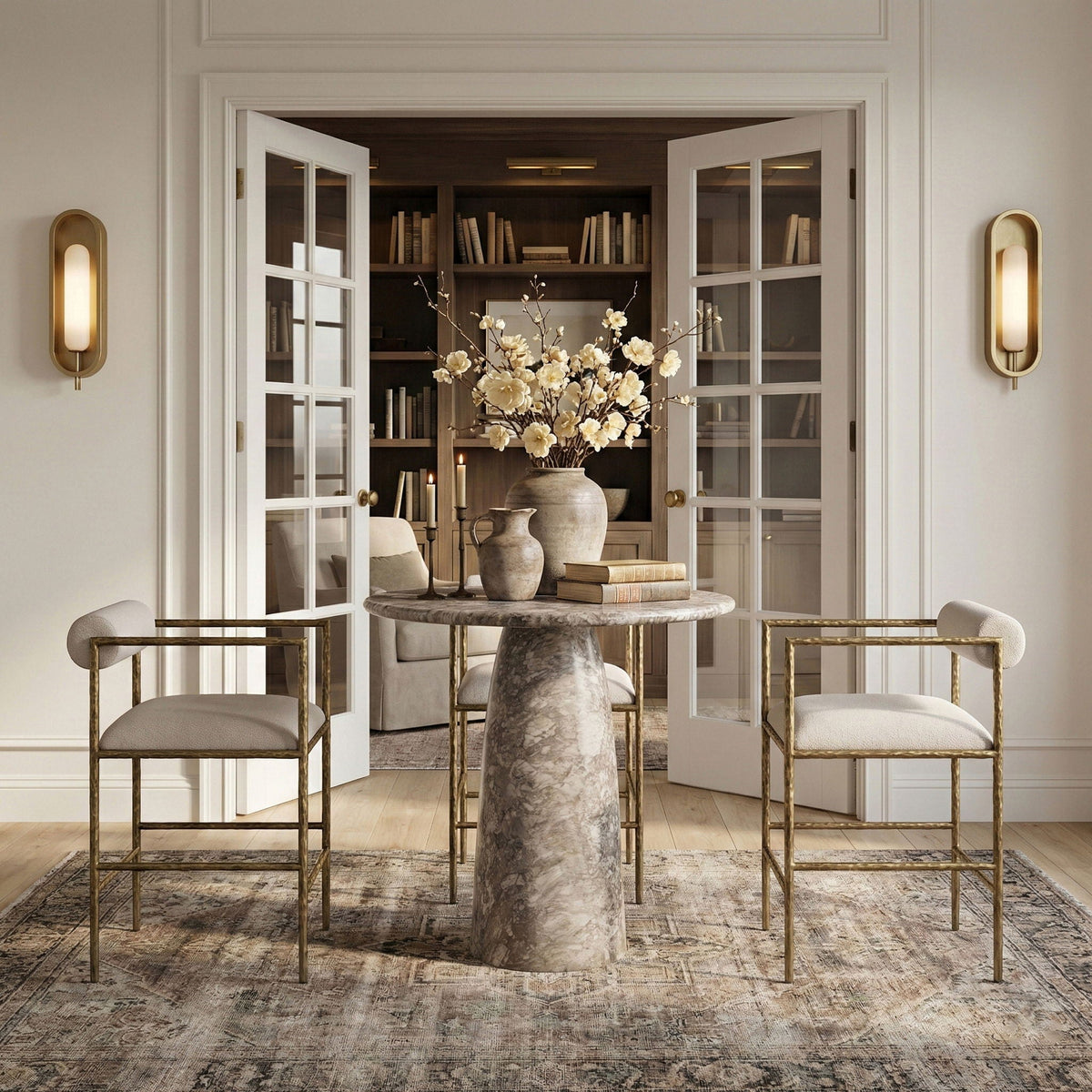 Axis - Linen Textured Beige Fabric Upholstered Counter Stool (Set of 2)