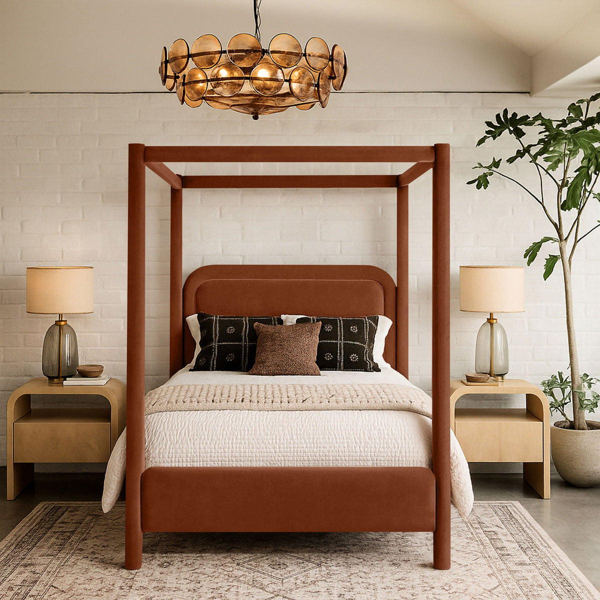 Salina - Velvet Upholstered Bed - Cognac