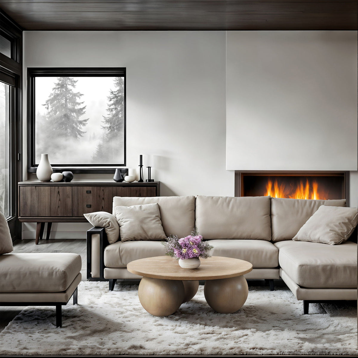 Fitch - Wood Oak Veneer Coffee Table - 3 Legs