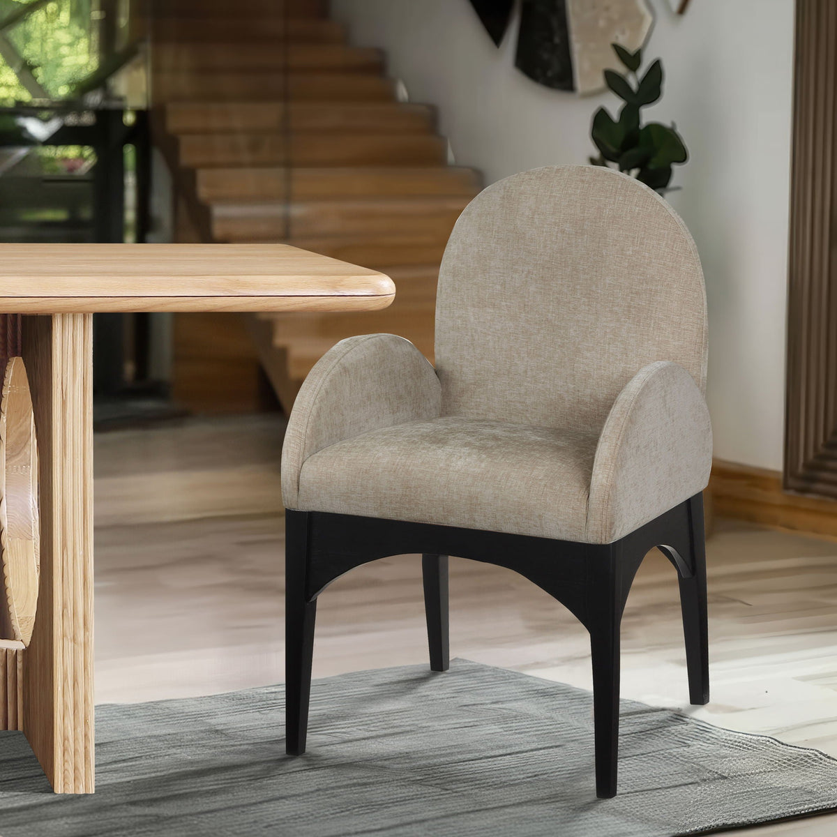 Waldorf - Chenille Dining Arm Chair With Black Legs