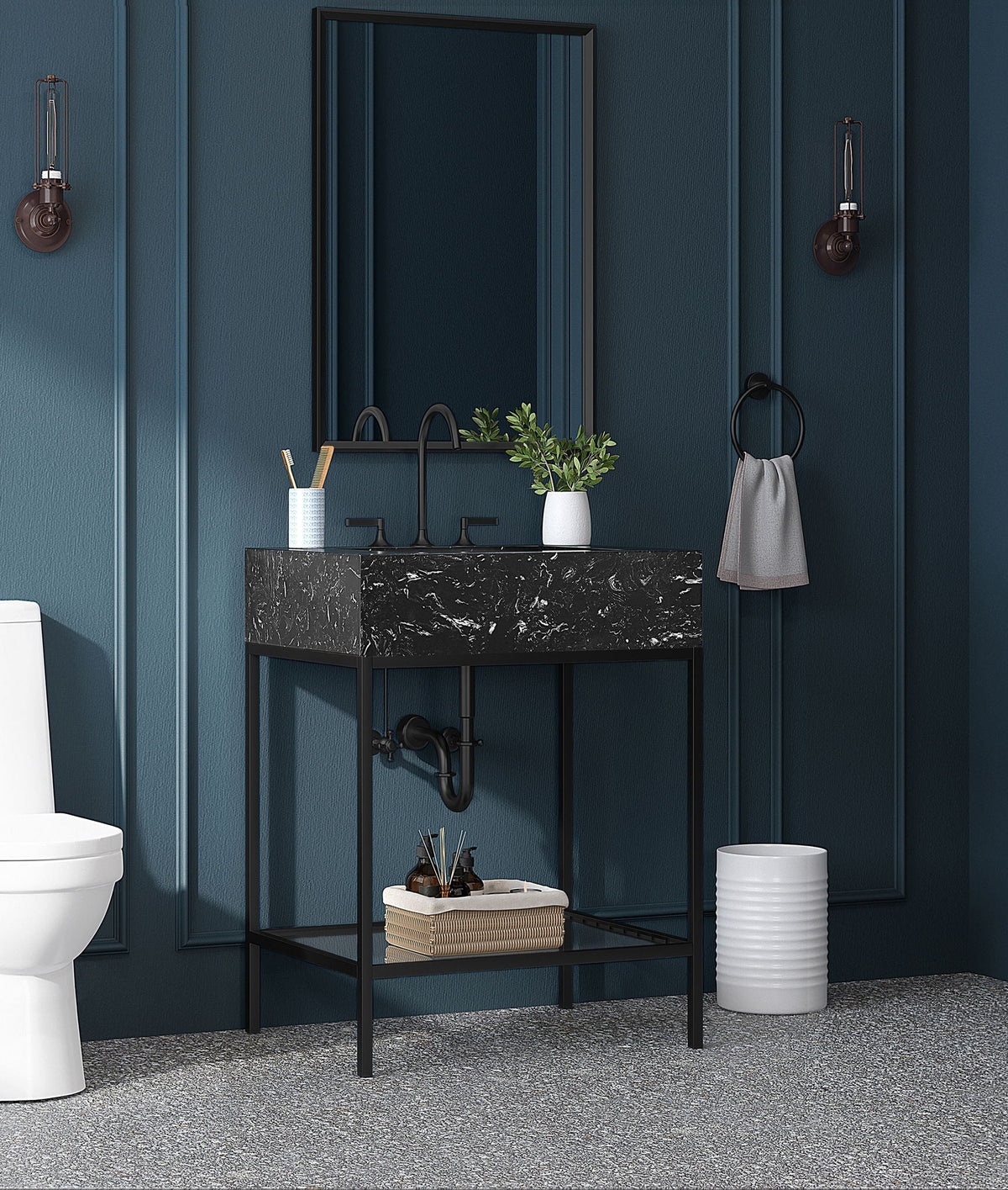 Marmo - Engineered Marble Bathroom Vanity With Black Base