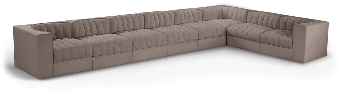 Rummi - Velvet Performance Fabric Upholstered 8 Piece Modular Sectional (With 3 Corner Chairs)