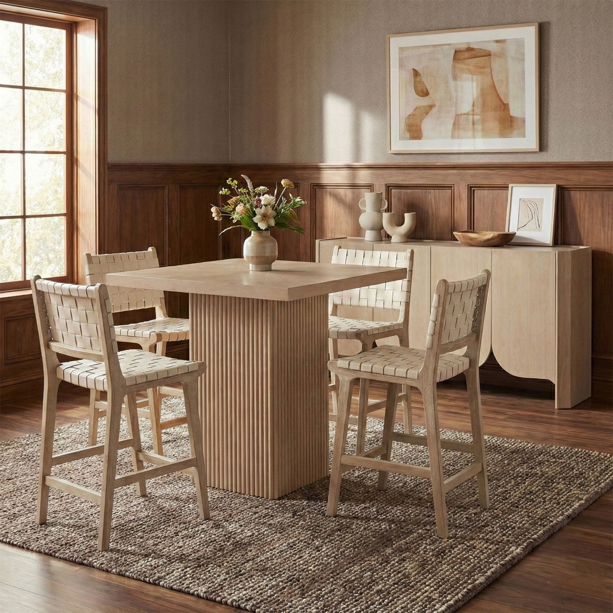 Entwine - Vegan Leather Upholstered Counter Stool - Painted Natural