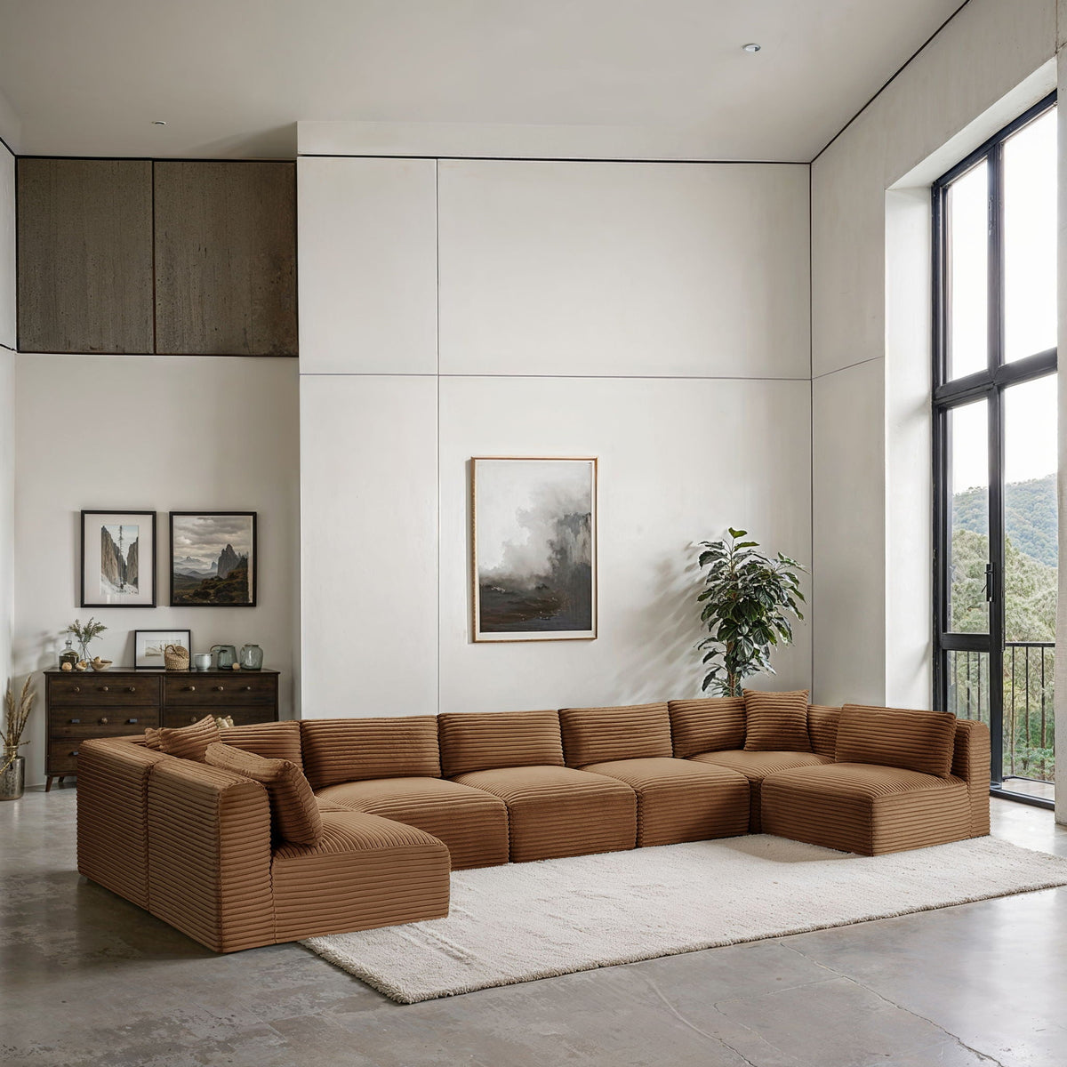 Shaggy - Fabric 7 Piece Modular U-Shaped Armless Sectional