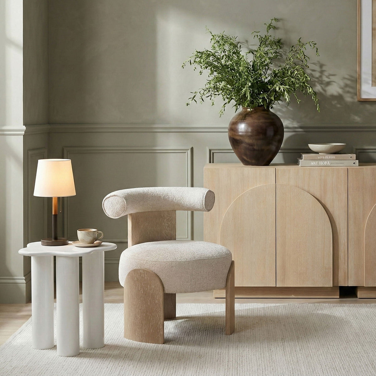 Calder - Linen Textured Fabric Upholstered Accent Chair - Painted Natural Base