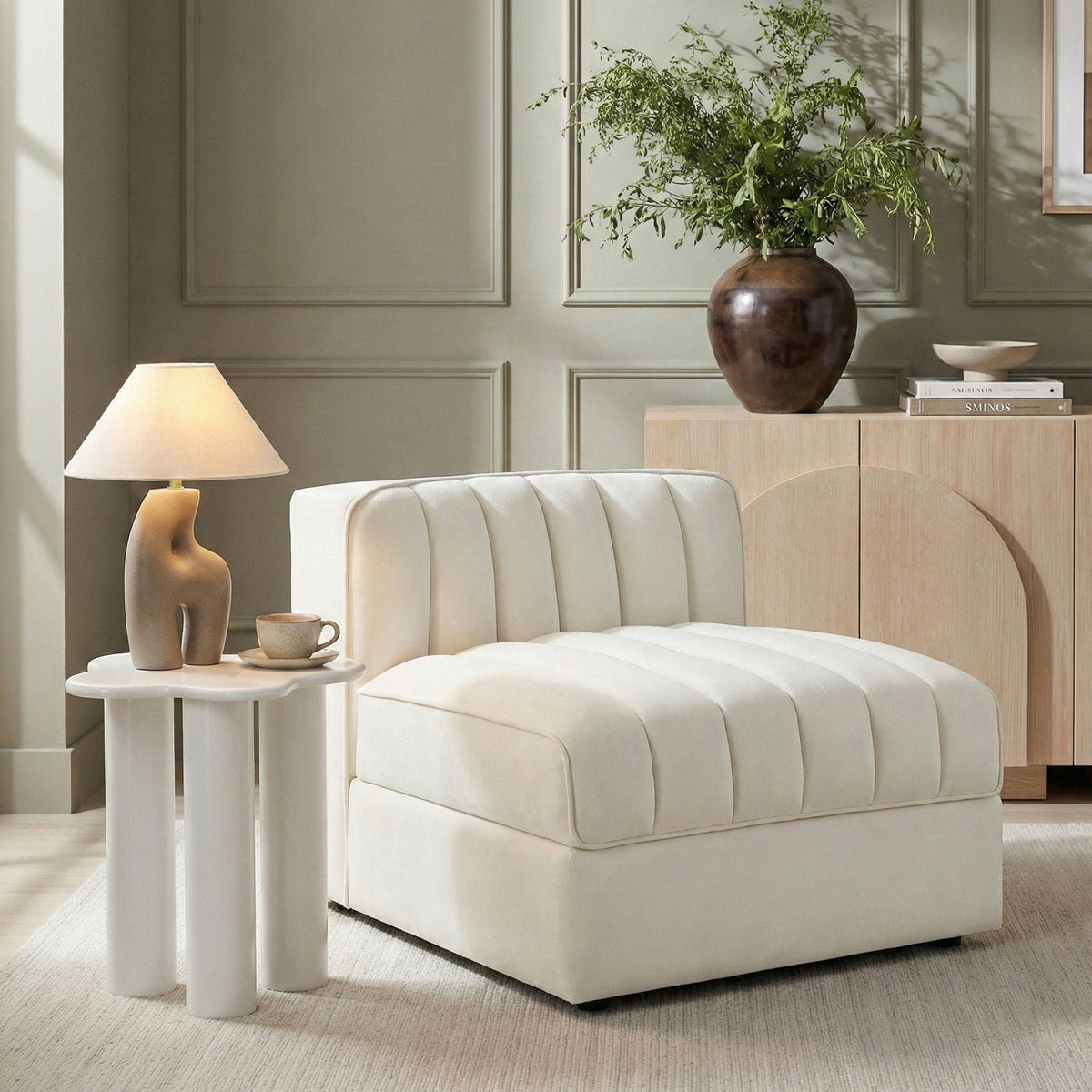 Rummi - Velvet Performance Fabric Upholstered Modular Armless Chair