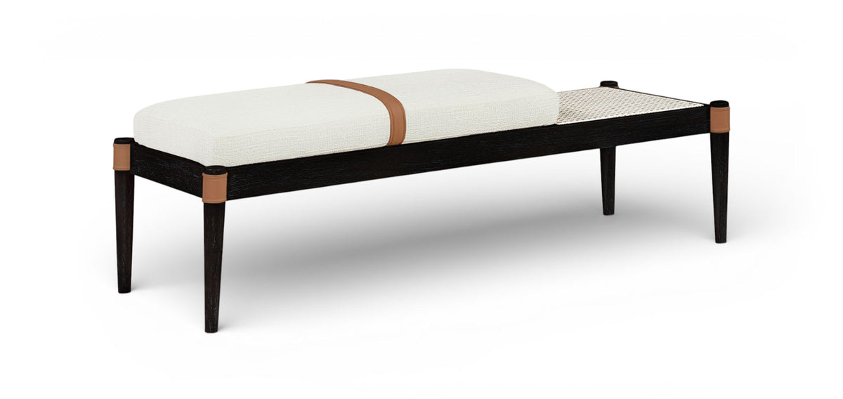 Nara - Linen Textured Fabric Upholstered Bench - Painted Black