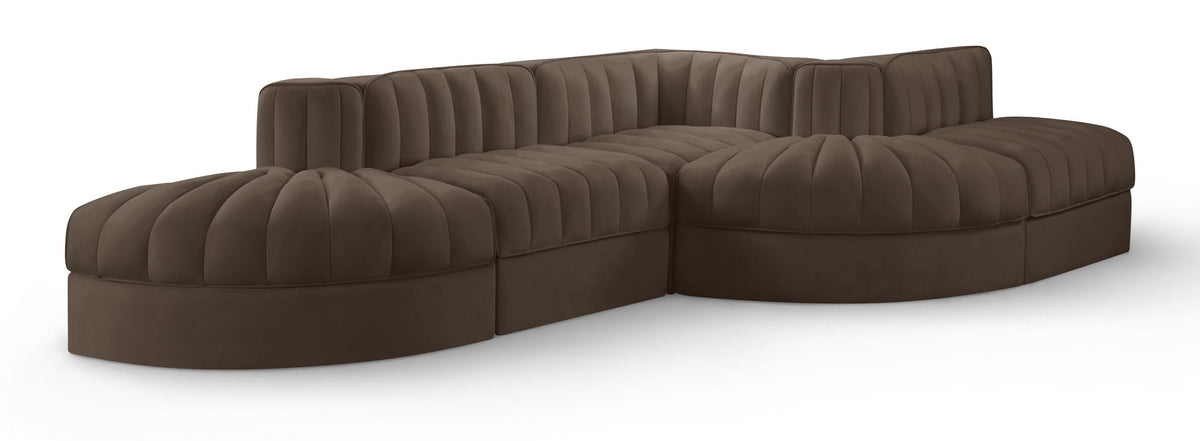 Rummi - Rounded Velvet Performance Fabric Upholstered 5 Piece Modular Sectional