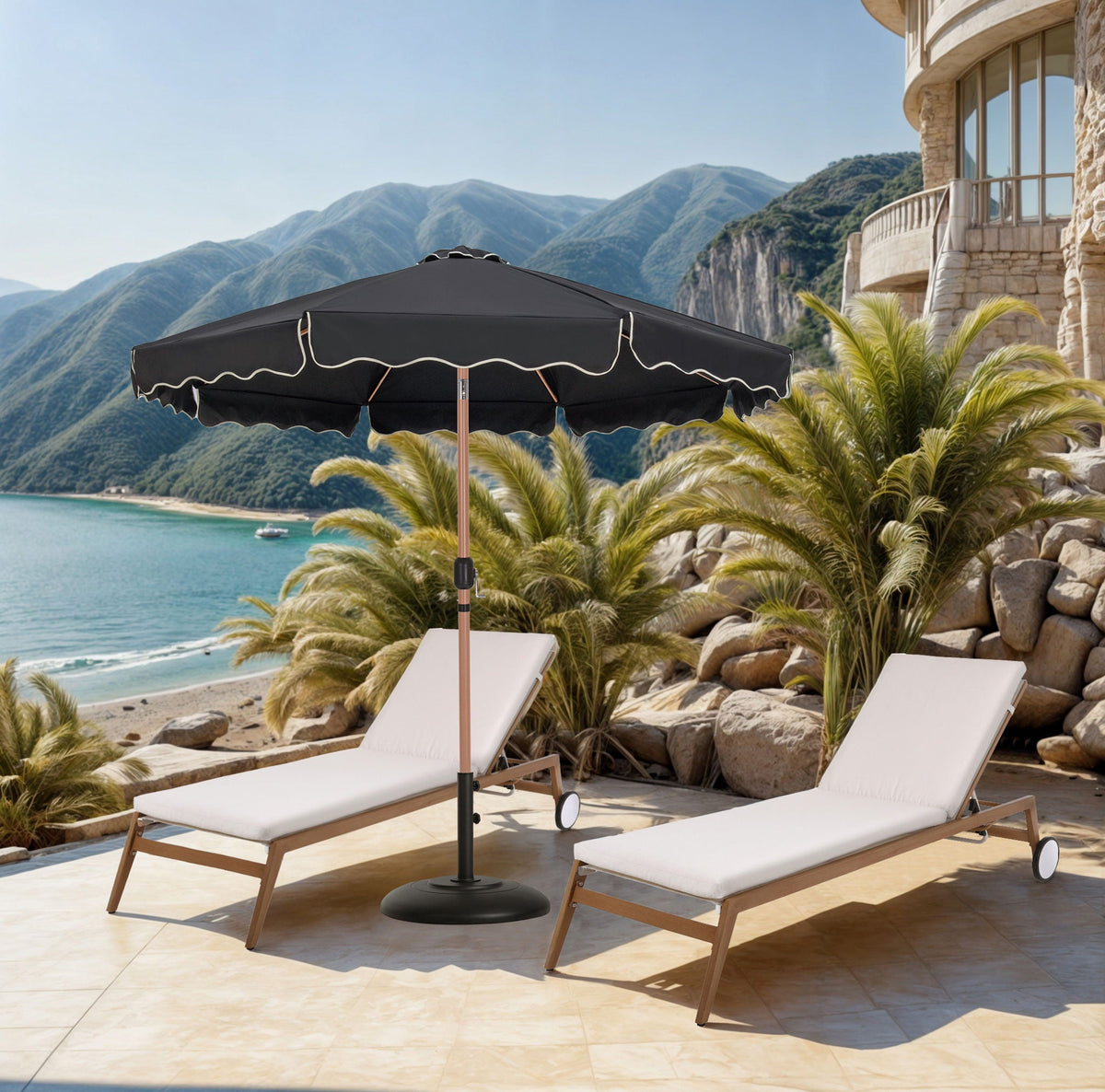 Amalfi - Patio Umbrella - Black Base / Light Brown Pole