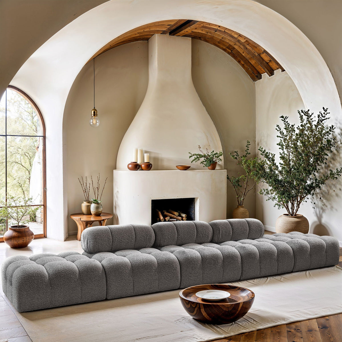Ames - 5 Piece Boucle Upholstered Modular Sofa With 2 Armless Seats