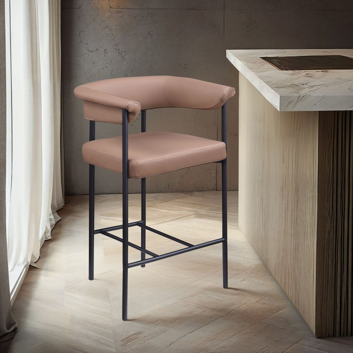Malin - Faux Leather Counter Stool (Set of 2) - Tan