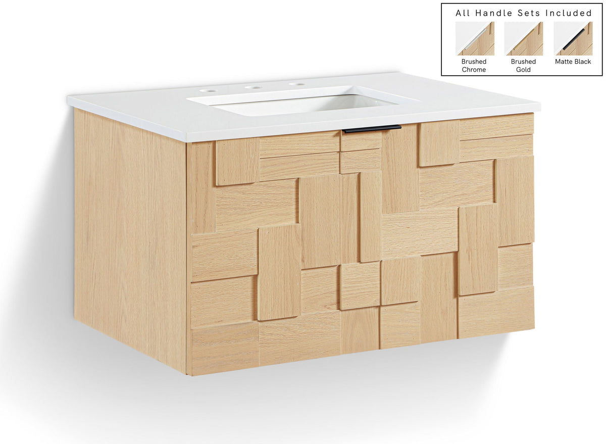 Leonardo - Engineered Stone And Solid Wood 24" Wall Mounted Bathroom Vanity