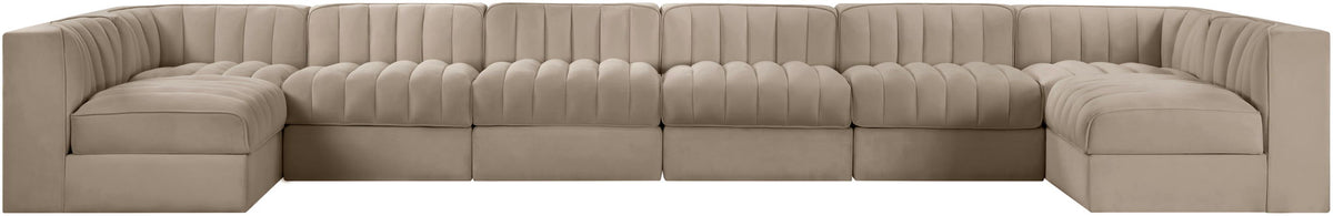 Rummi - Velvet Performance Fabric Upholstered 8 Piece Modular Sectional (With 2 Corner Chairs)