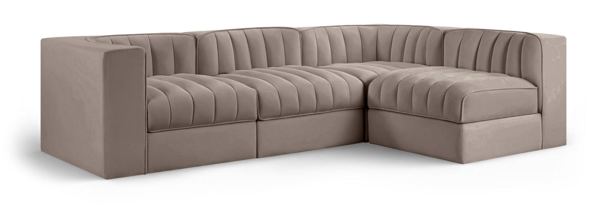 Rummi - Velvet Performance Fabric Upholstered 4 Piece Modular Sectional