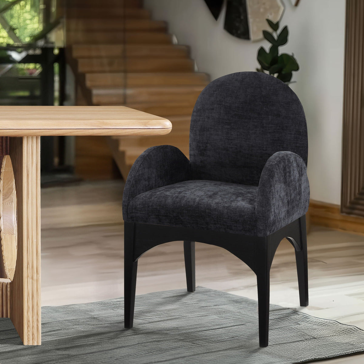 Waldorf - Chenille Dining Arm Chair With Black Legs