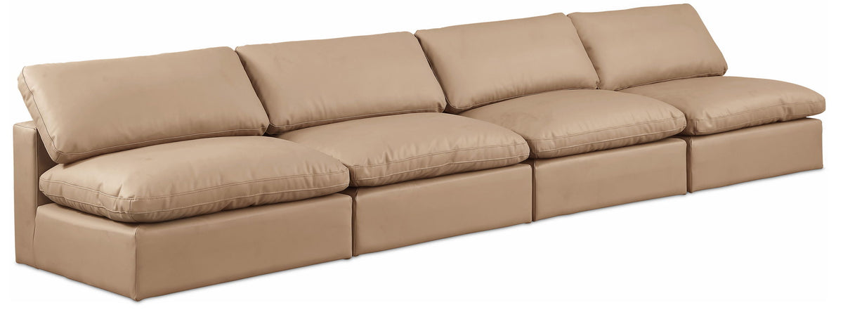 Comfy - Faux Leather Modular Armless Sofa 4 Pieces - Tan