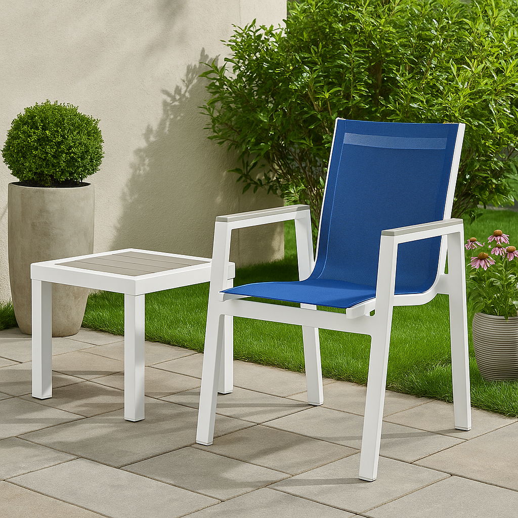 Nizuc - Outdoor Patio Dining Arm Chair With White Frame And Gray Arms (Set of 2)