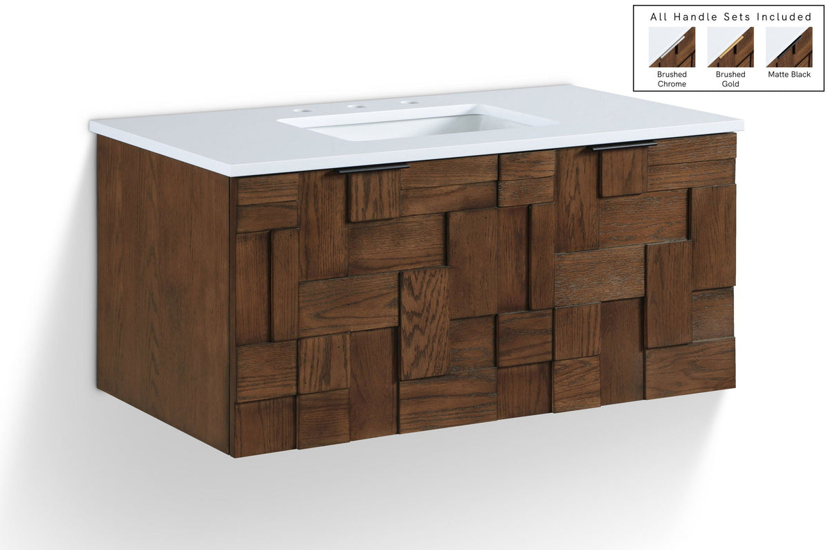 Leonardo - Engineered Stone And Solid Wood 24" Wall Mounted Bathroom Vanity