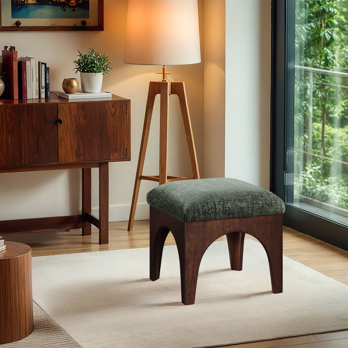Lawson - Chenille Fabric Upholstered Ottoman - Walnut Base