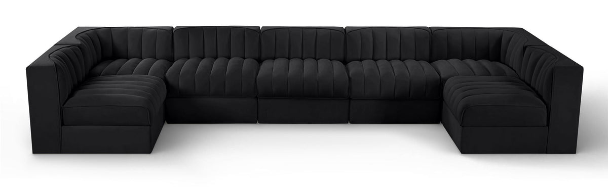 Rummi - Velvet Performance Fabric Upholstered 7 Piece Modular Sectional (With 2 Corner Chairs)