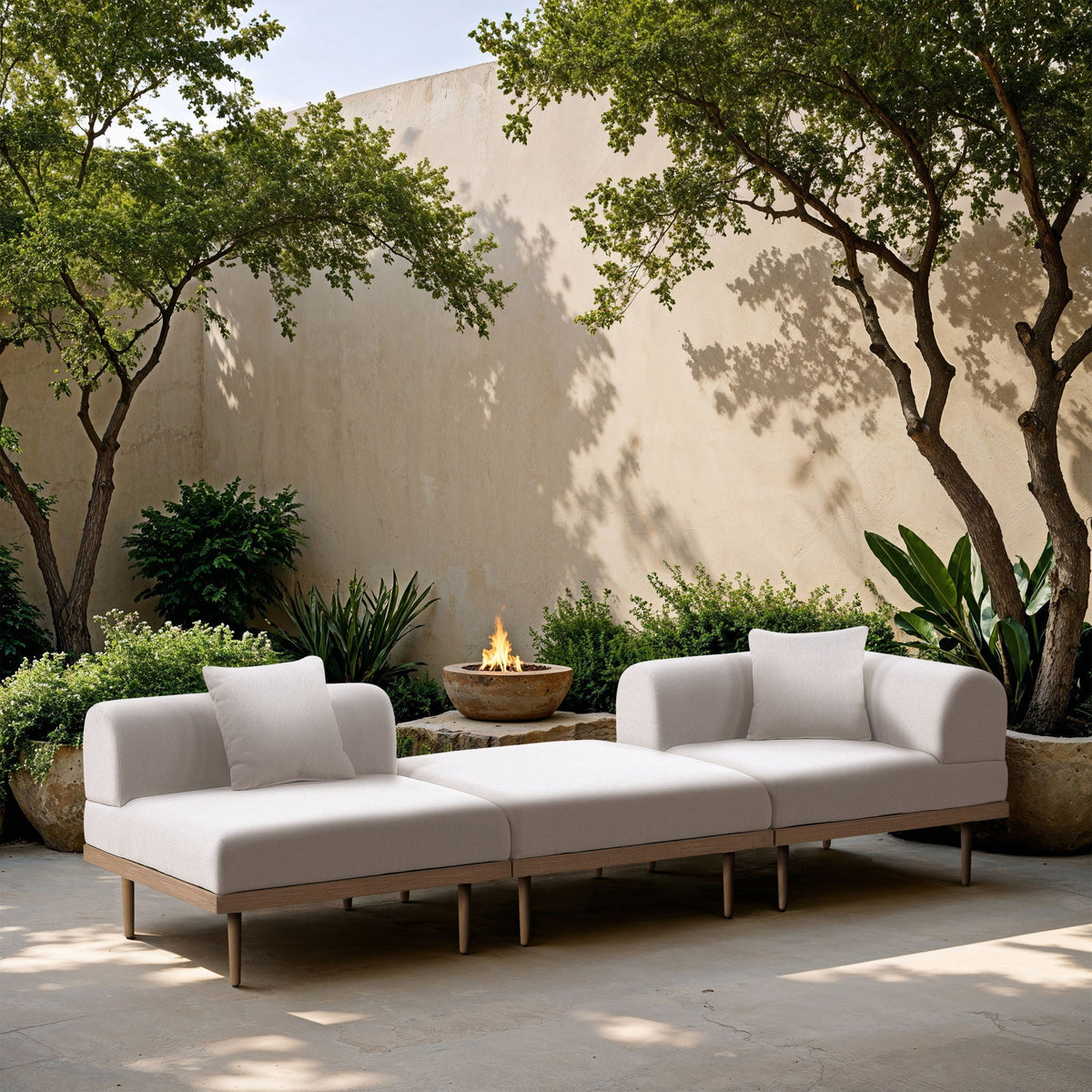 Laguna - 3 Piece Upholstered Outdoor Patio Modular Sofa With Backless Seat And 1 Arm