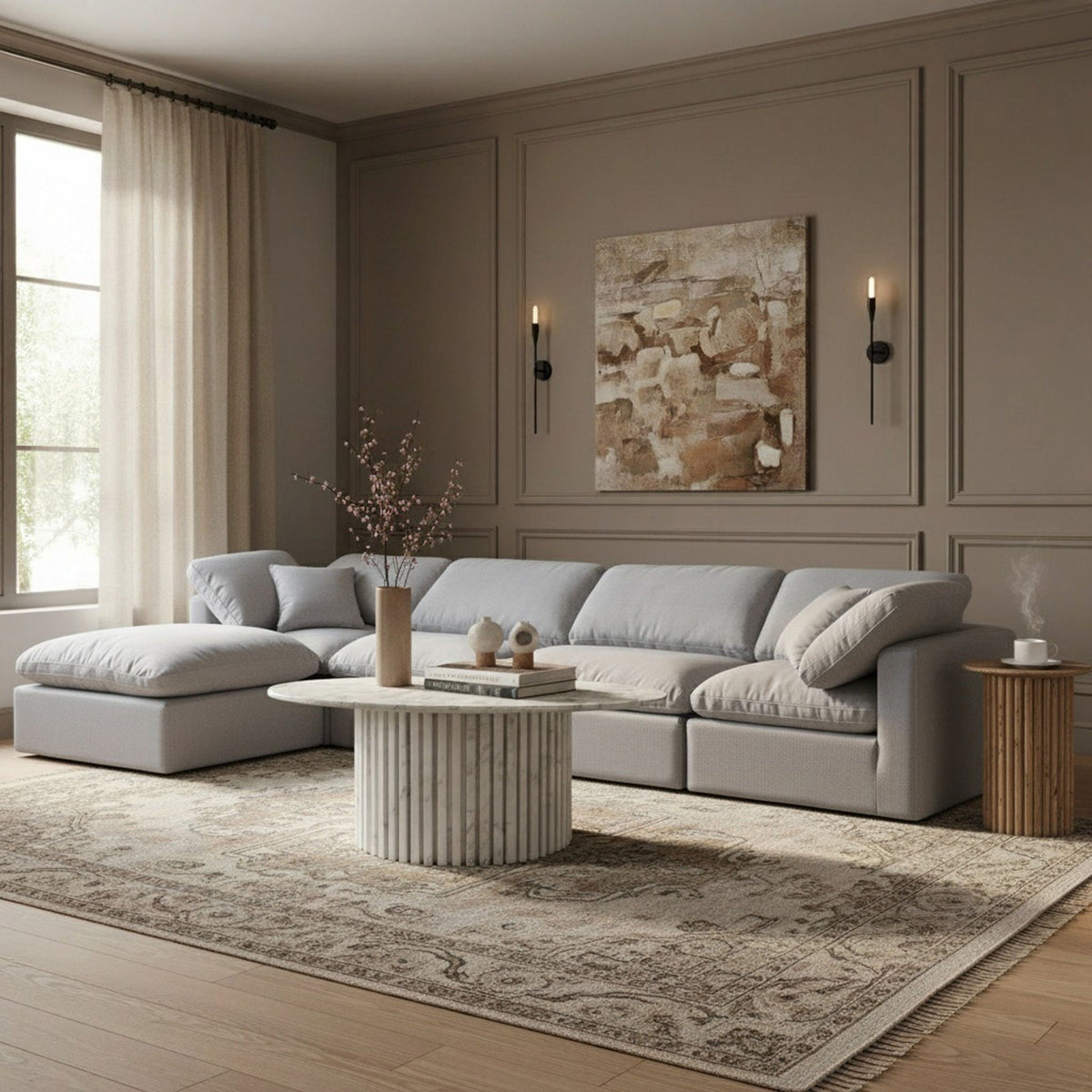 Indulge - Linen 5 Piece Modular Sectional With Chaise