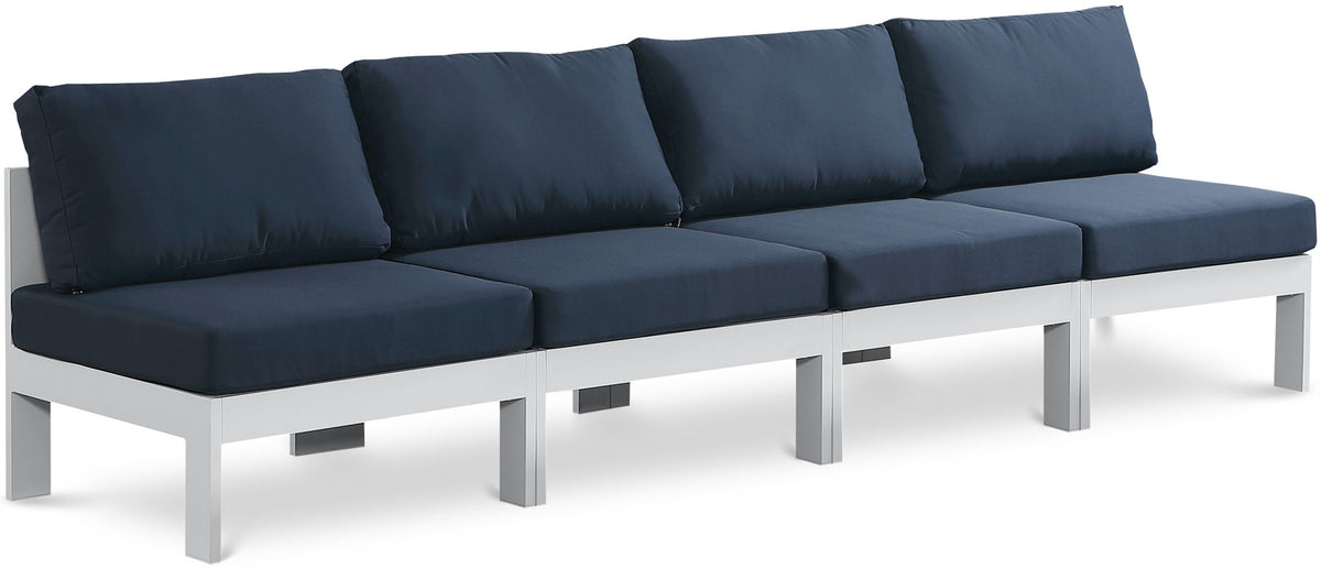 Nizuc - Outdoor Patio 4 Seat Armless Modular Sofa With White Frame