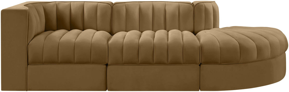 Rummi - Velvet Performance Fabric Upholstered 3 Piece Modular Sectional
