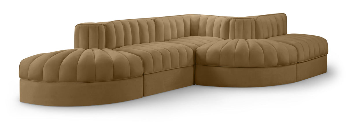 Rummi - Rounded Velvet Performance Fabric Upholstered 5 Piece Modular Sectional