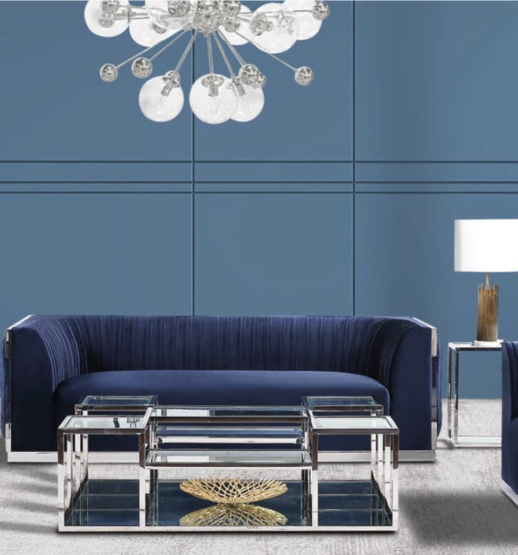 Simone Blue Velvet Sofa - Furniture Depot