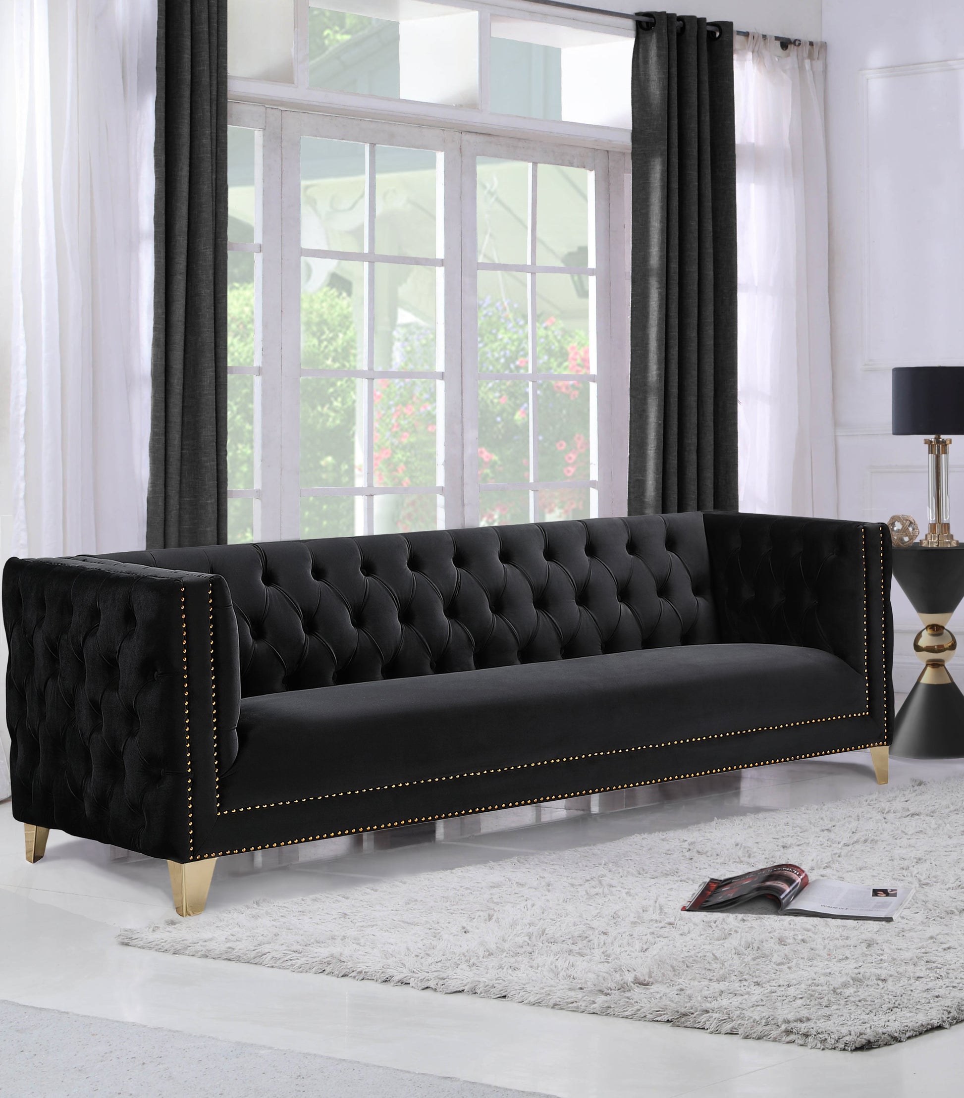 Michelle Black Velvet Sofa - Furniture Depot (7679011356920)