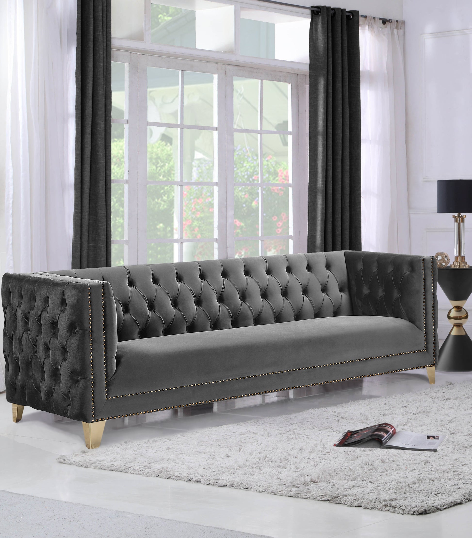 Michelle Black Velvet Sofa - Furniture Depot (7679011356920)
