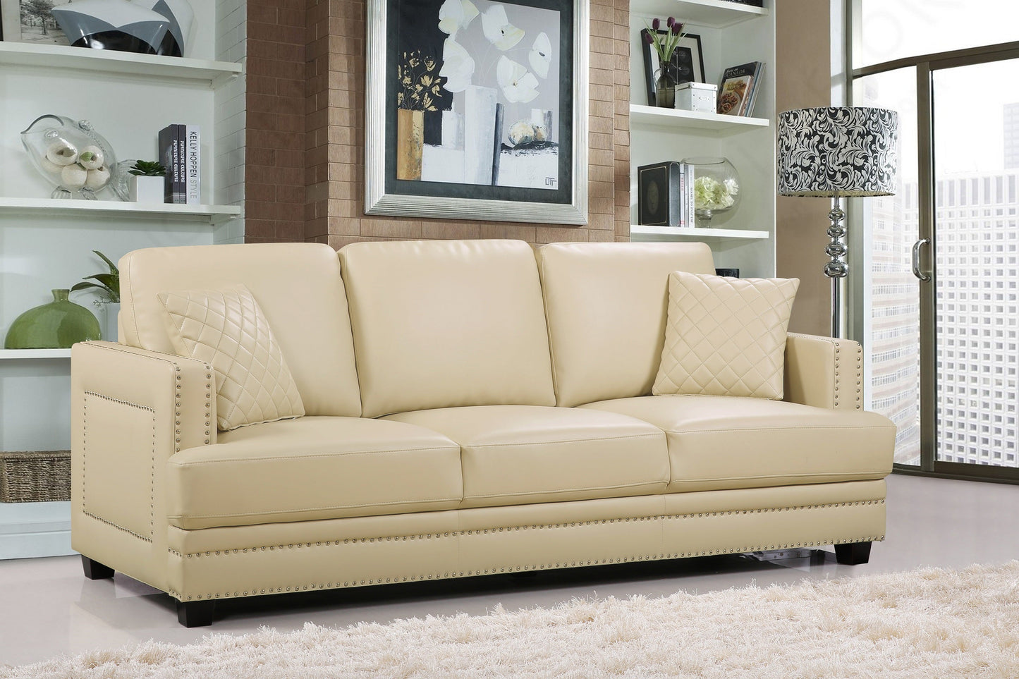 Ferrara Beige Faux Leather Sofa - Furniture Depot