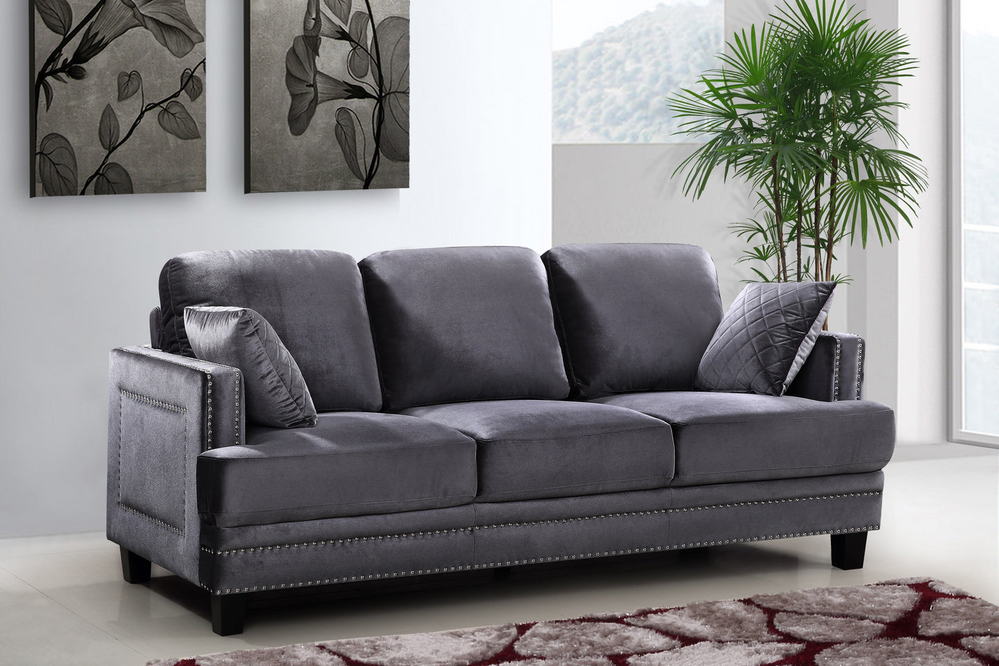 Ferrara Grey Velvet Sofa - Furniture Depot