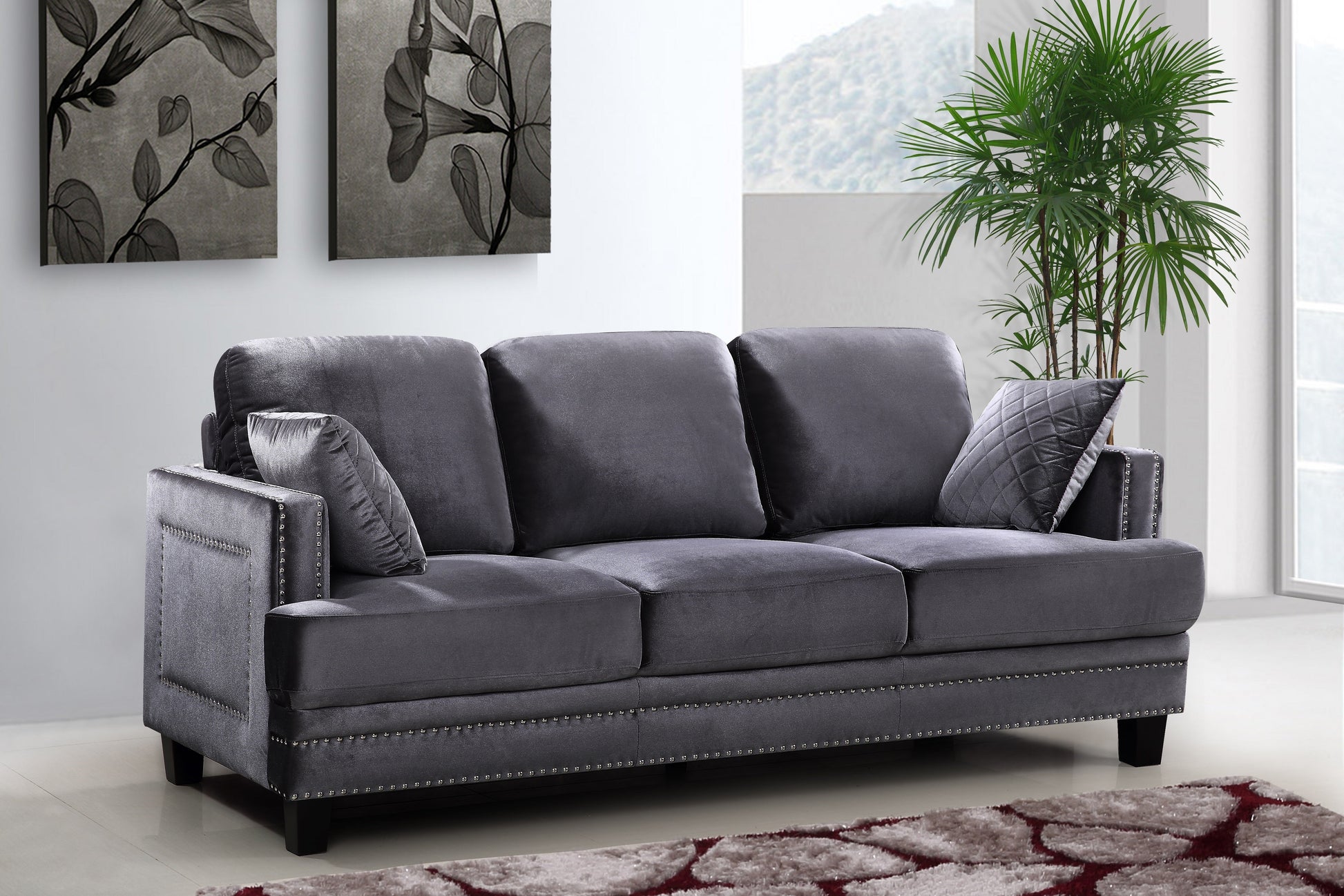 Ferrara Grey Velvet Sofa - Furniture Depot