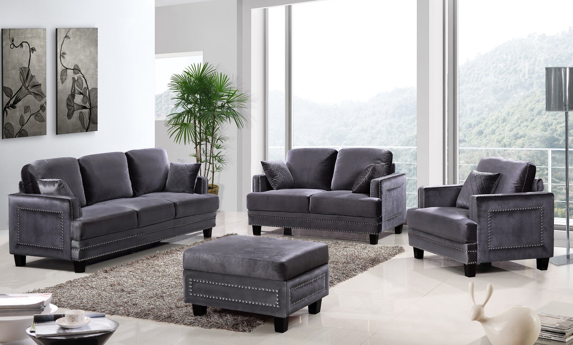 Ferrara Grey Velvet Sofa - Furniture Depot