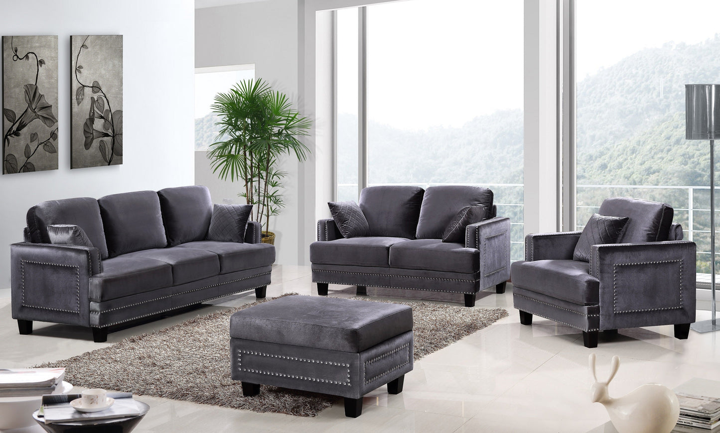 Ferrara Grey Velvet Sofa - Furniture Depot
