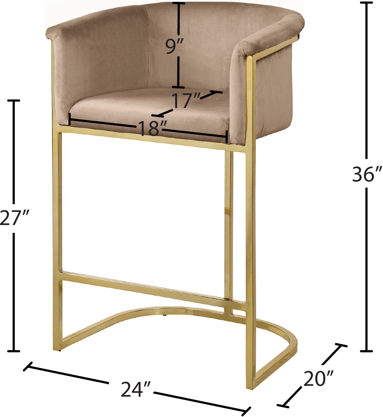 Donatella Velvet Counter Stool - Furniture Depot