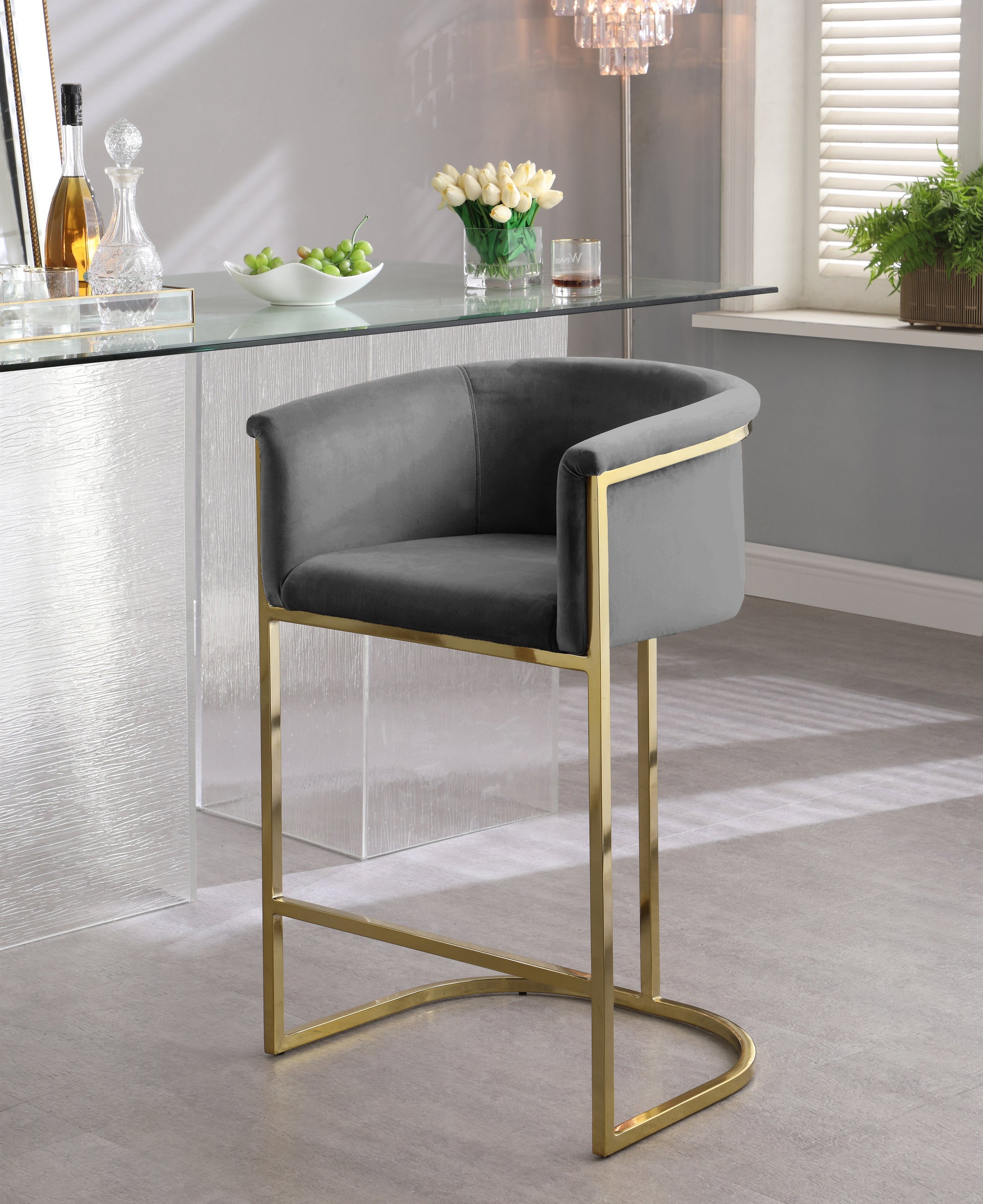 Donatella Velvet Counter Stool - Furniture Depot
