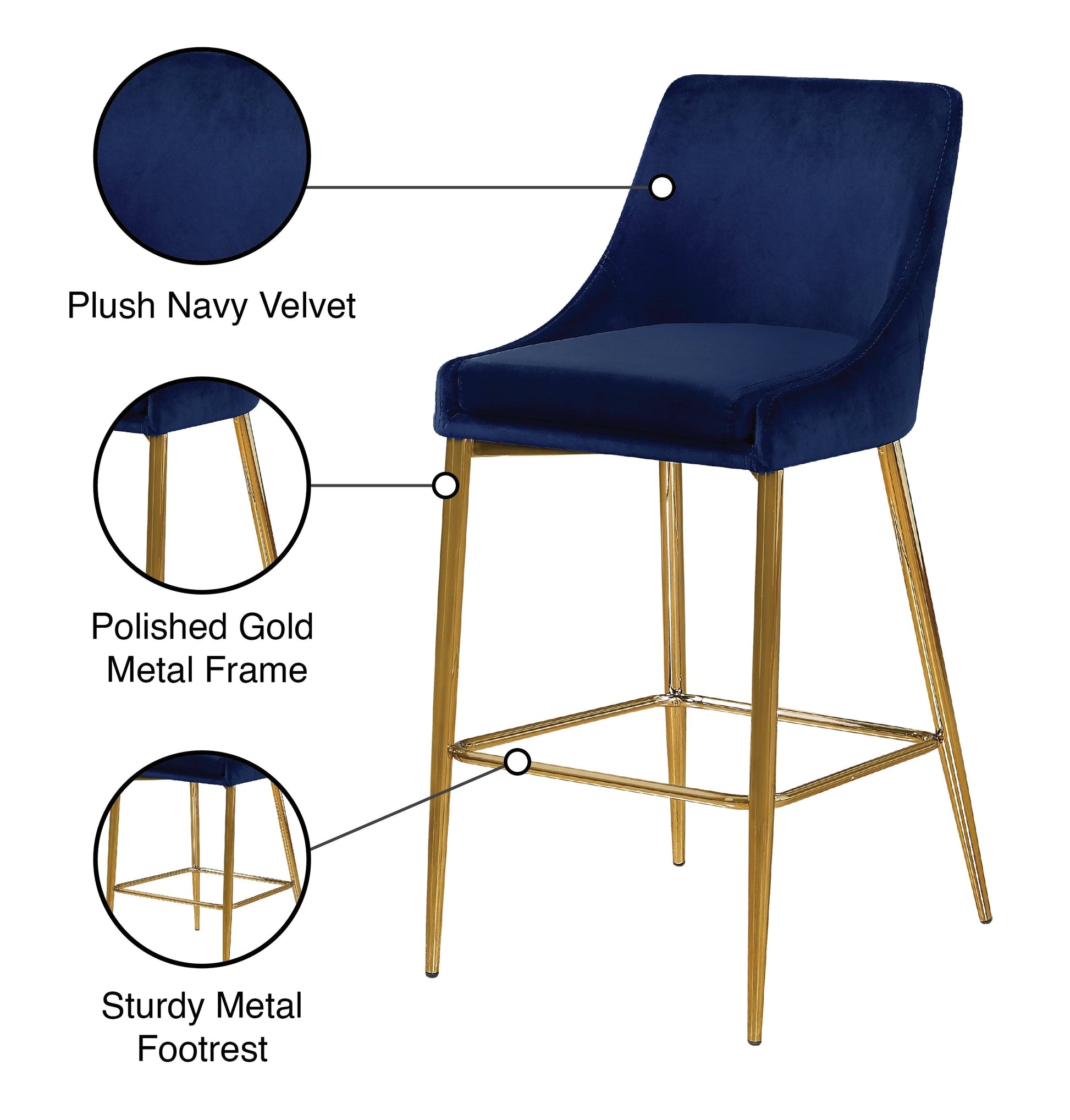 Karina Black Velvet Stool - Furniture Depot