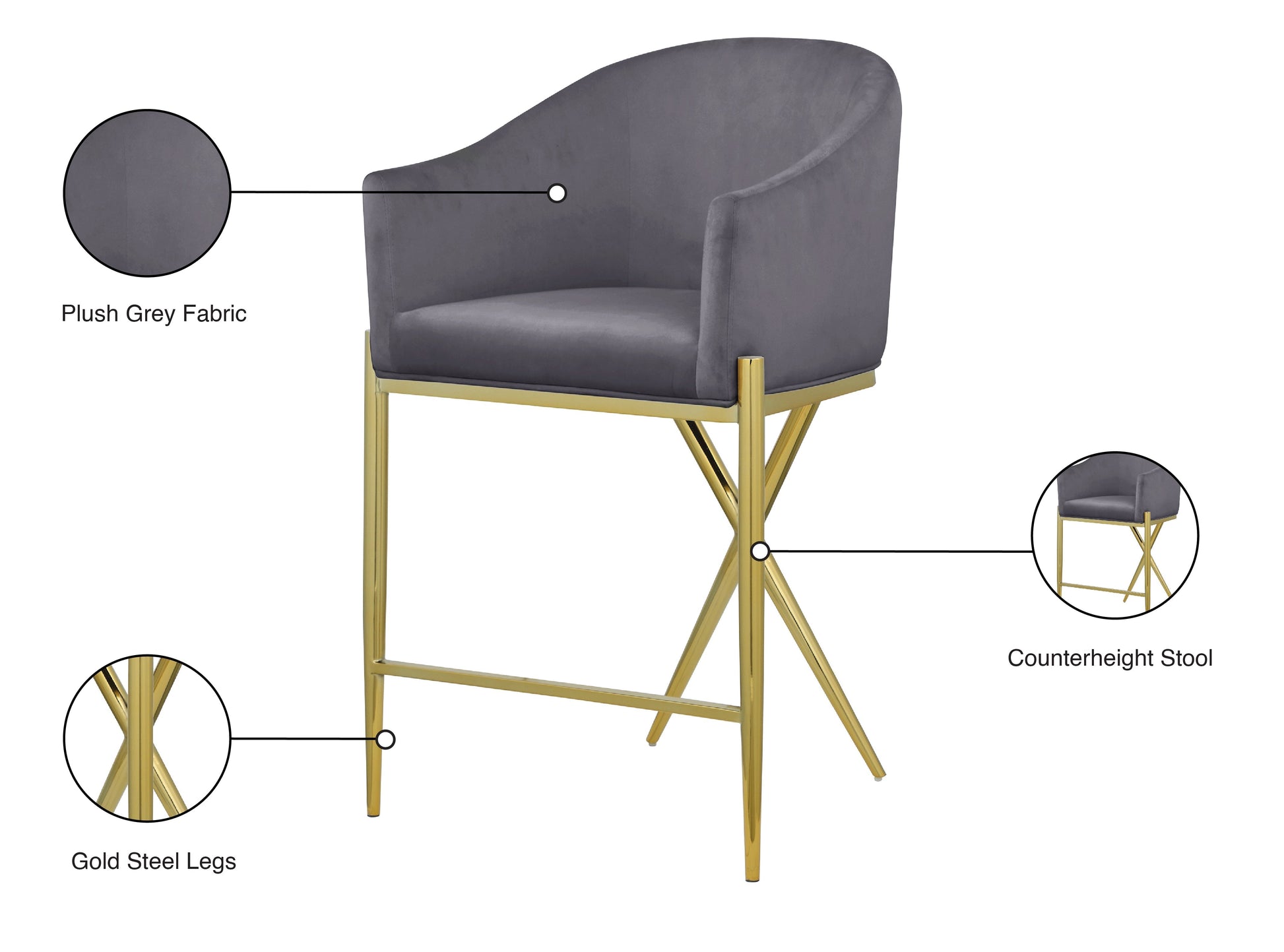 Xavier Velvet Counter Stool - Furniture Depot