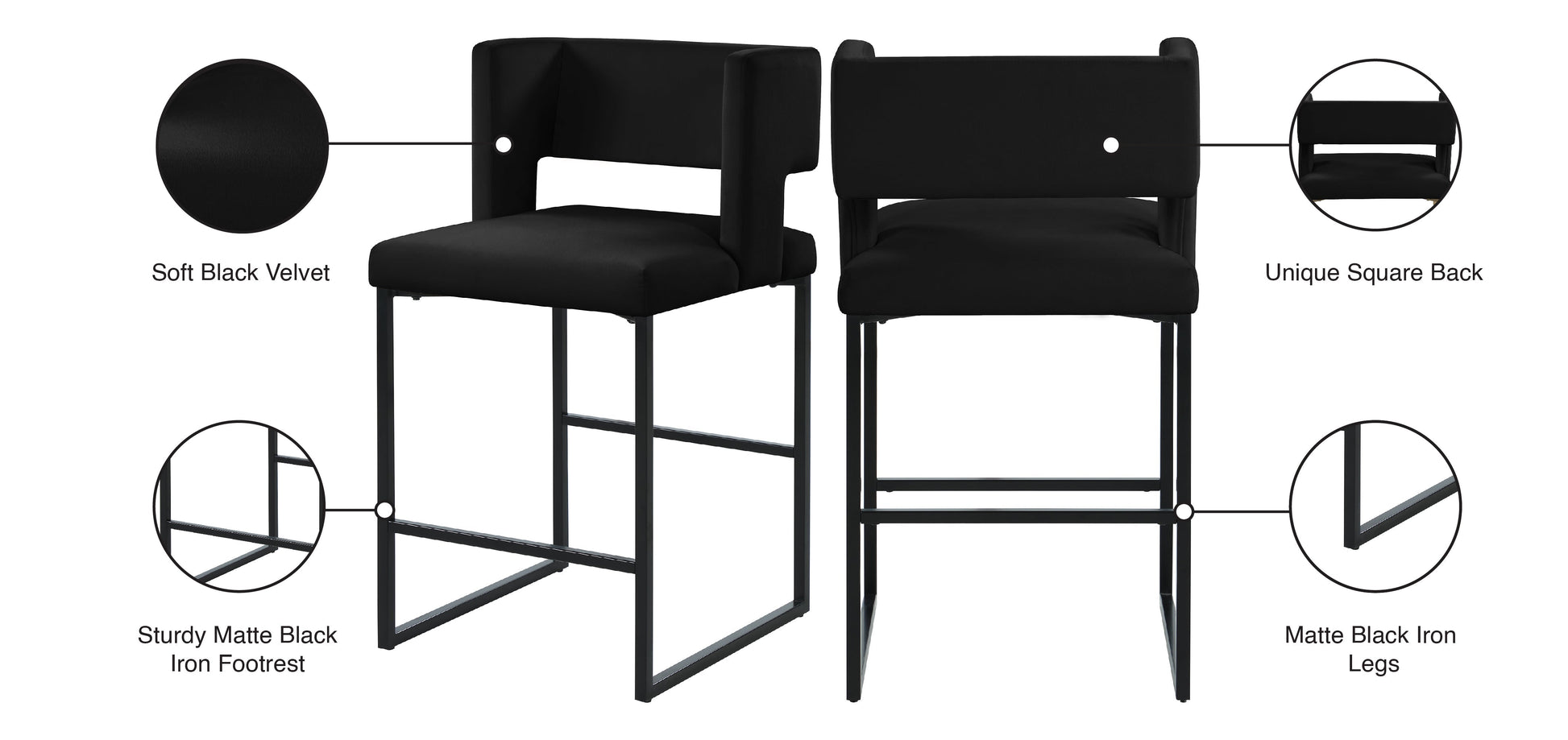 Caleb Velvet Counter Stool - Furniture Depot