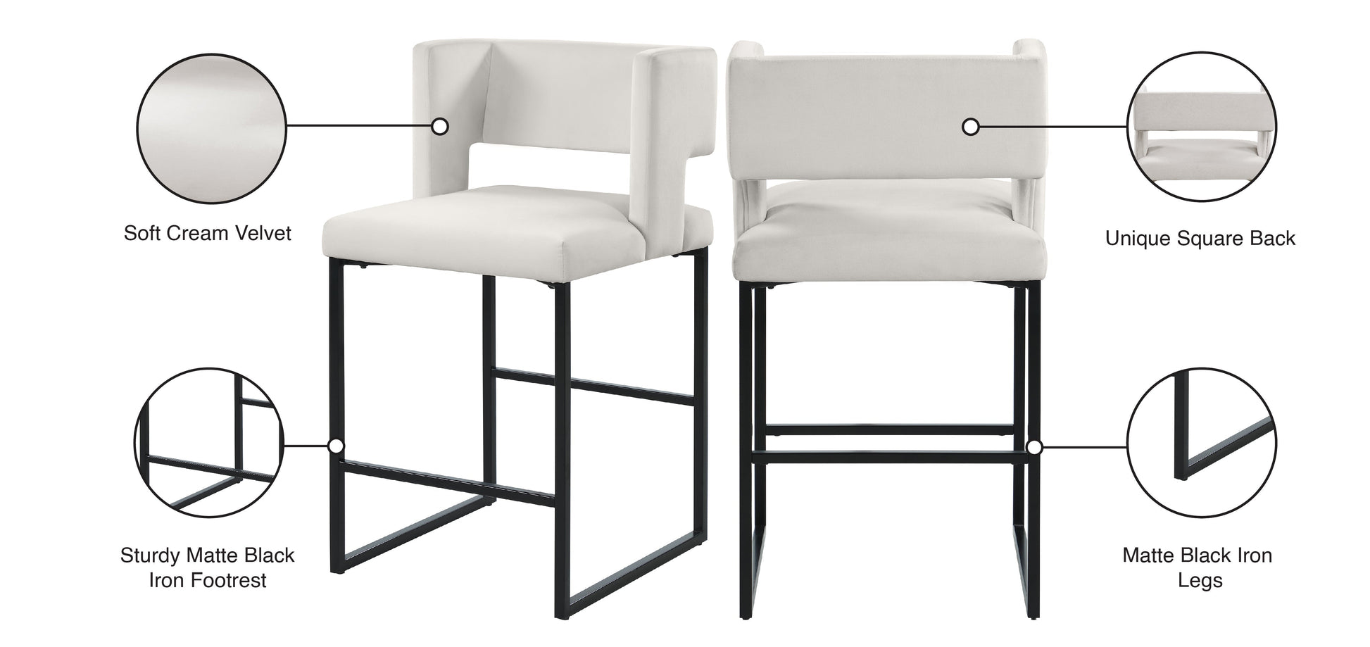 Caleb Velvet Counter Stool - Furniture Depot