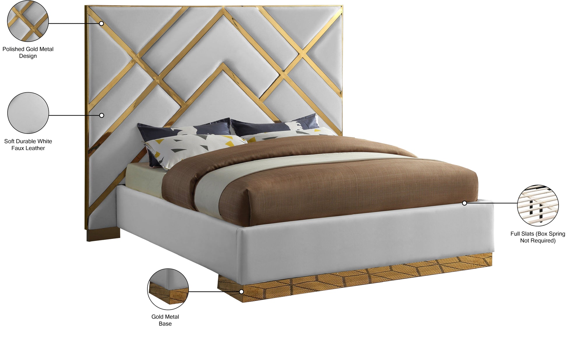 Vector White Faux Leather Bed - Furniture Depot