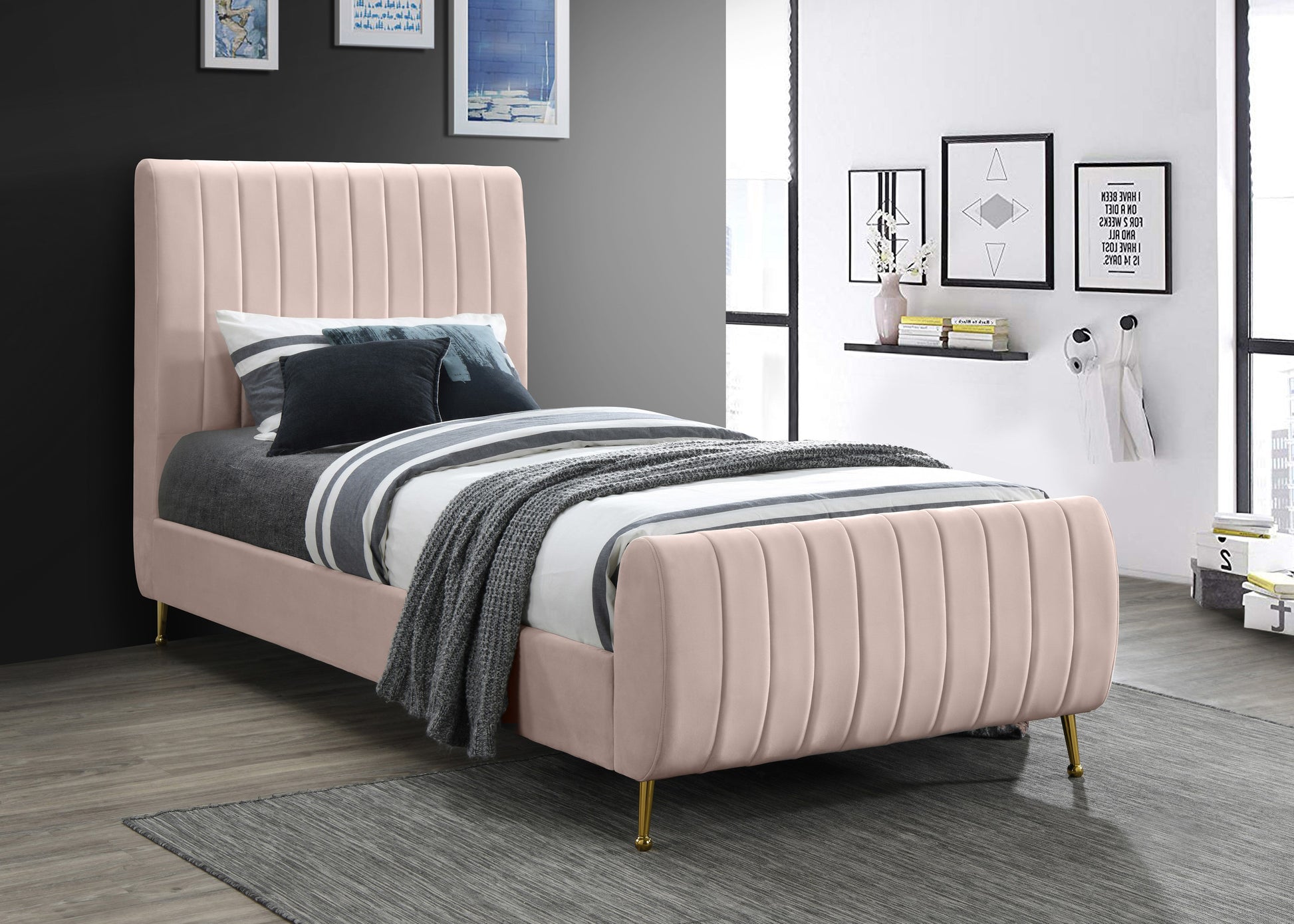 Zara Velvet Bed (3 Boxes) - Furniture Depot