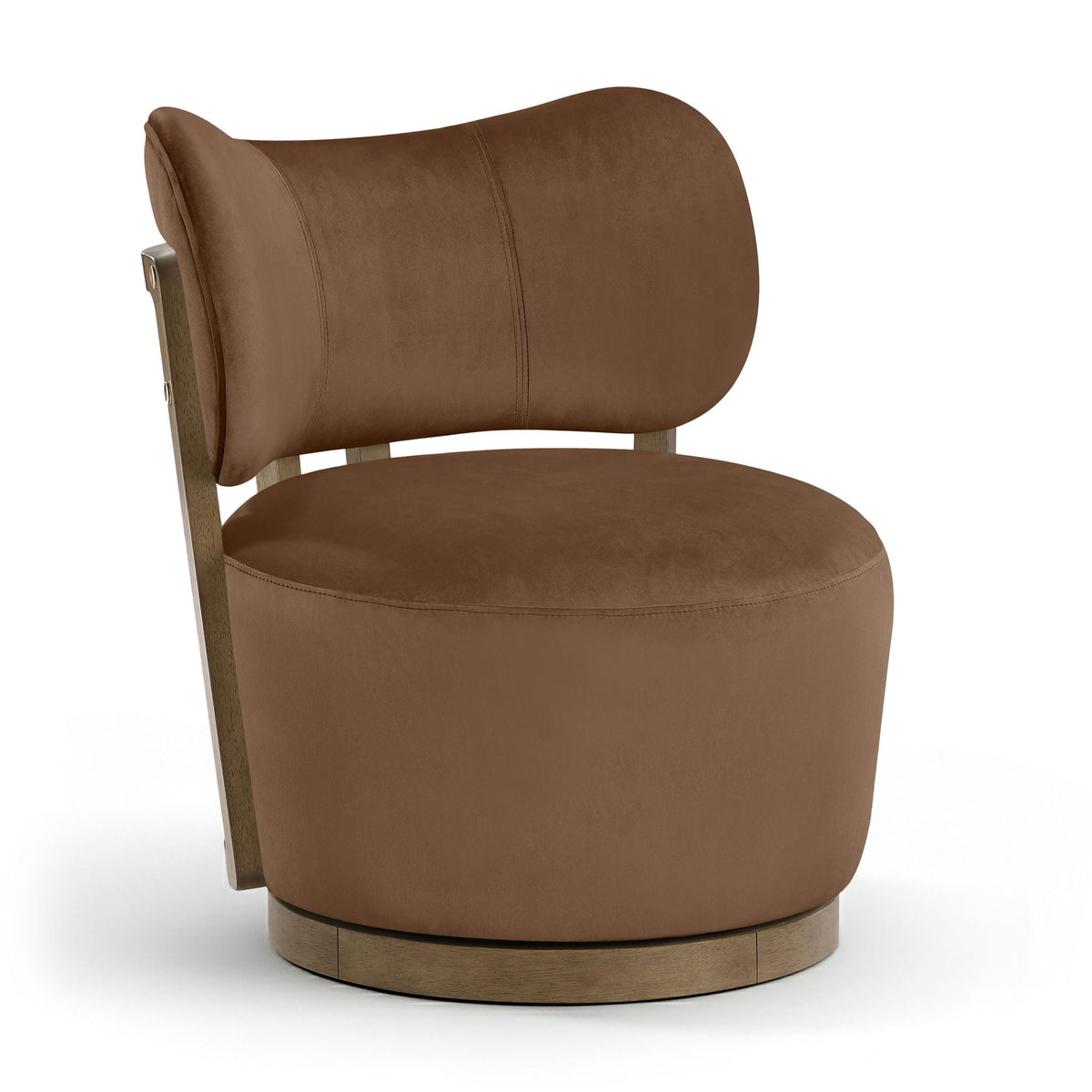 Elara - Velvet Upholstered Swivel Accent Chair - Stained Brown