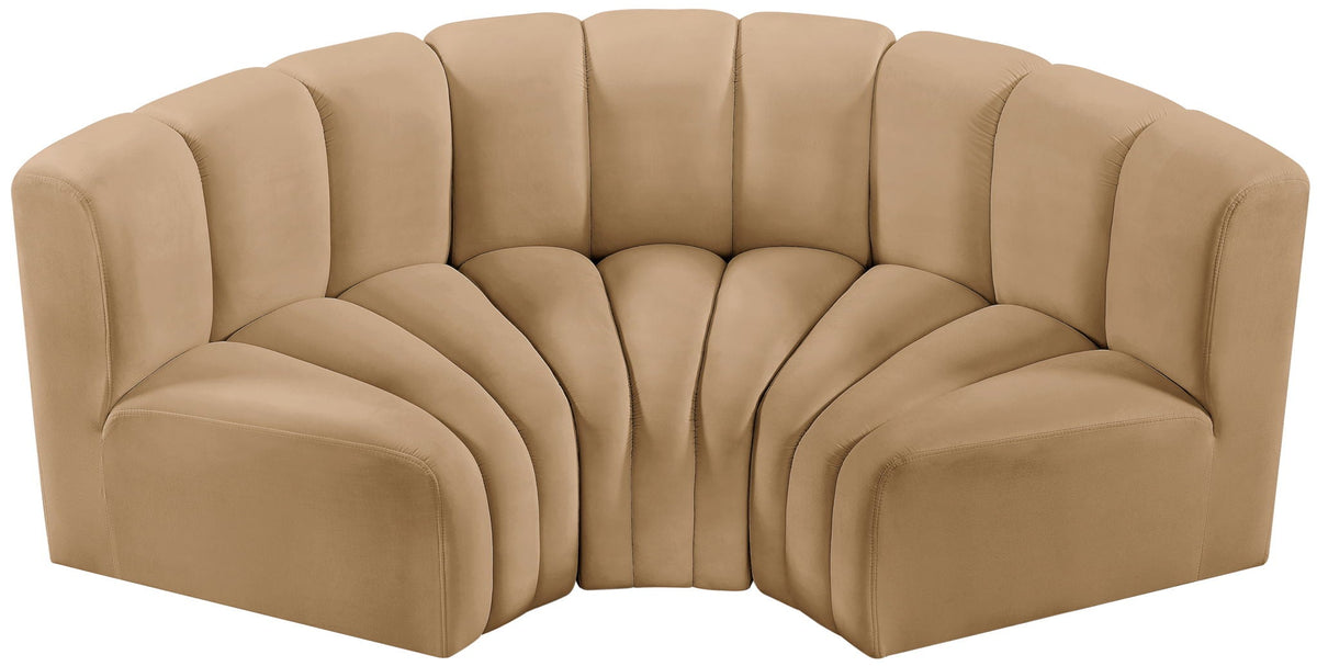 Arc - Velvet 3 Piece Modular U-Shaped Sofa