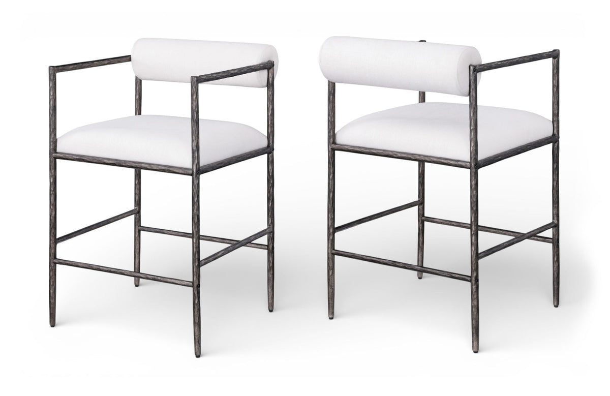 Axis - Linen Textured Cream Fabric Upholstered Counter Stool (Set of 2)