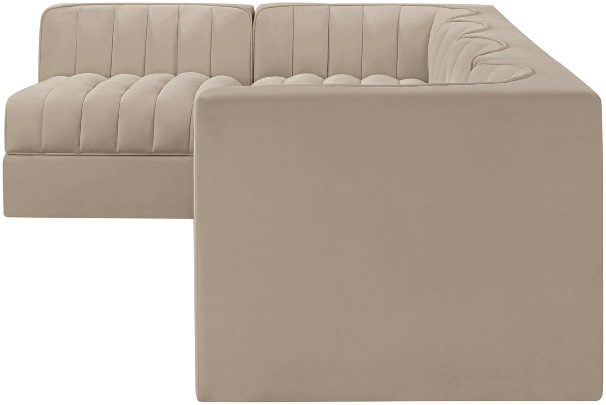 Rummi - Velvet Performance Fabric Upholstered 5 Piece Modular Sectional, L-Shaped (Right)