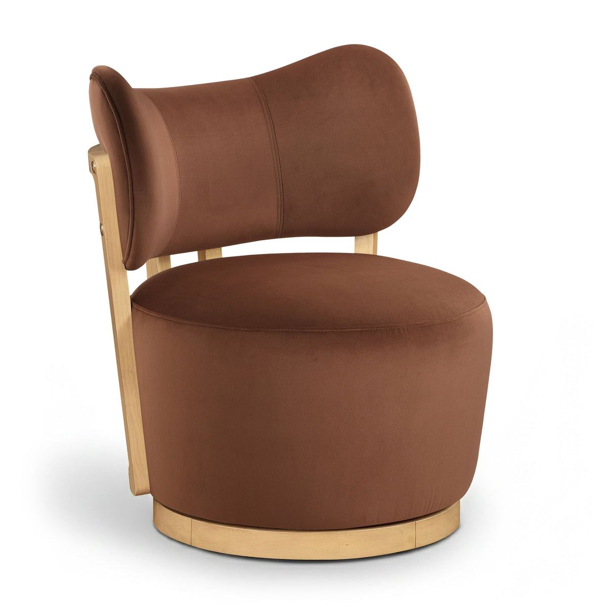 Elara - Velvet Upholstered Swivel Accent Chair - Stained Natural